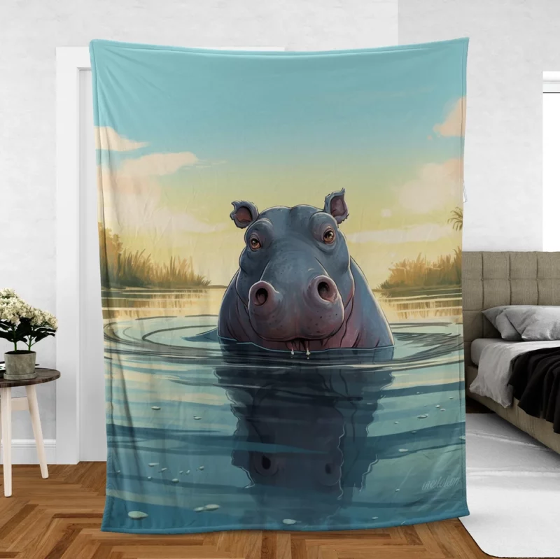 Hippo in a Painted Sky Fleece Blanket