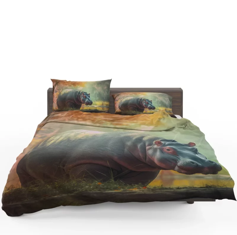 Hippo in a Watercolor Forest Bedding Set 1
