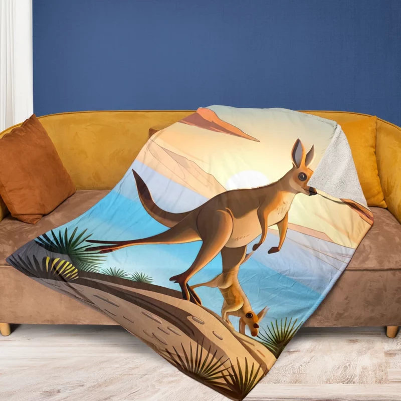 Hopping Kangaroo Fleece Blanket 1