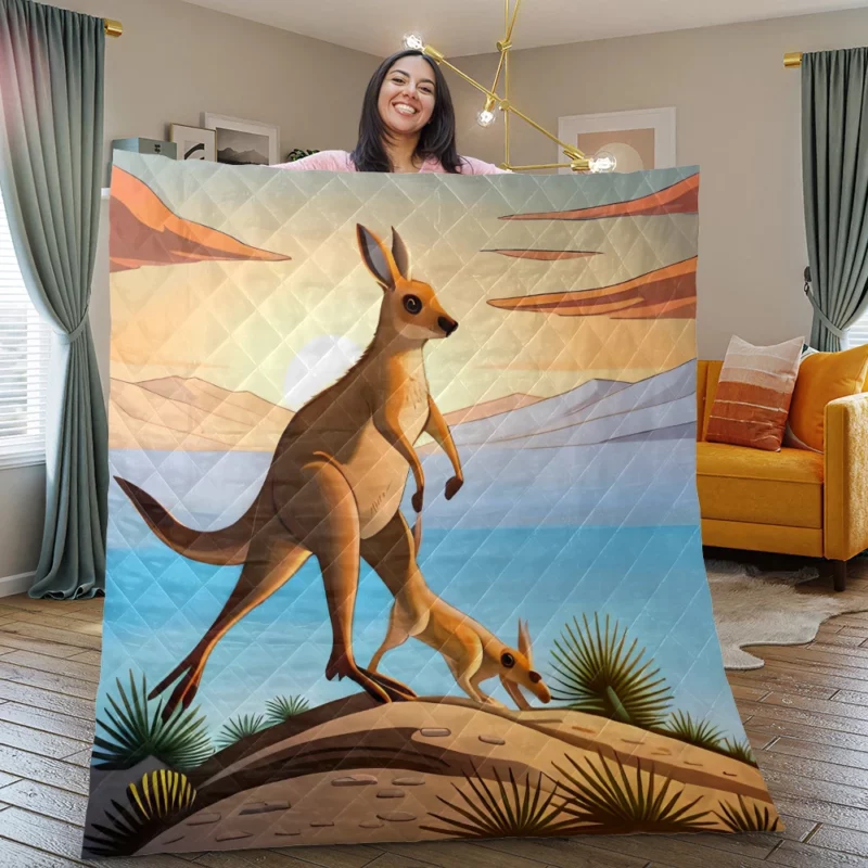 Hopping Kangaroo Quilt Blanket