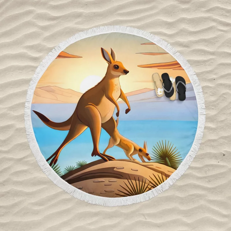 Hopping Kangaroo Round Beach Towel