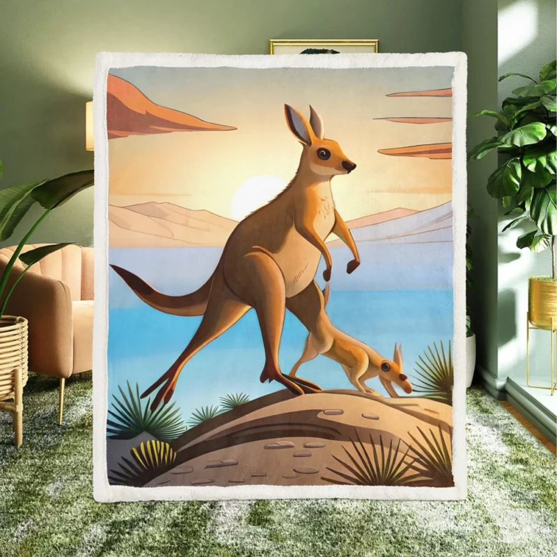 Hopping Kangaroo Sherpa Fleece Blanket