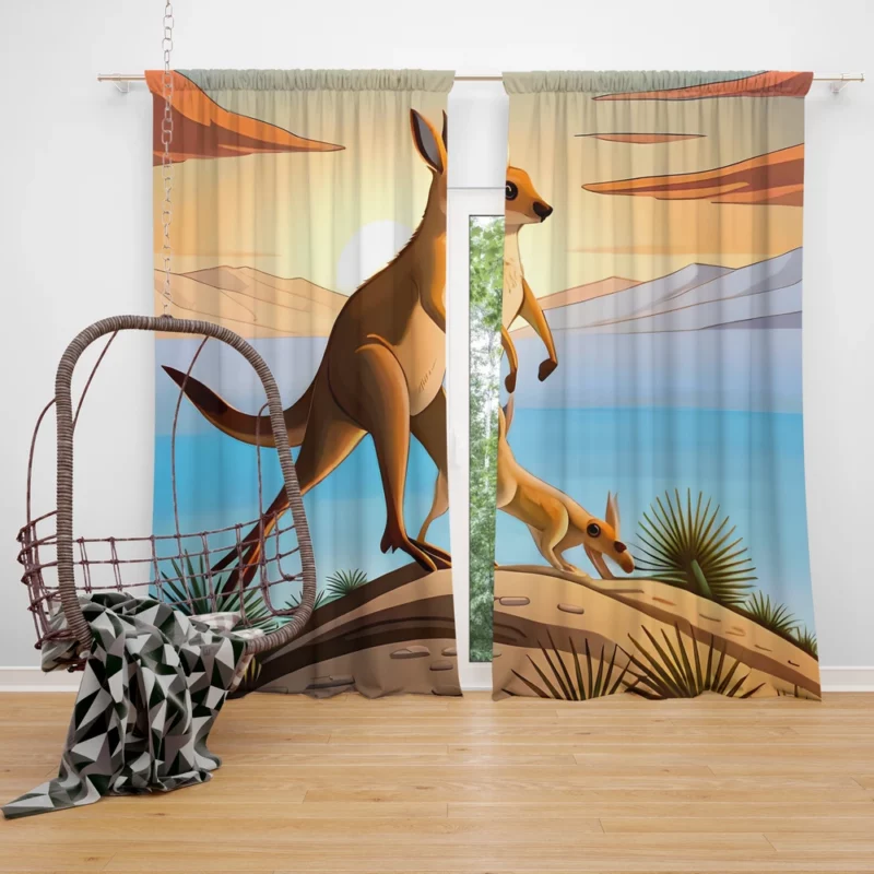 Hopping Kangaroo Window Curtain