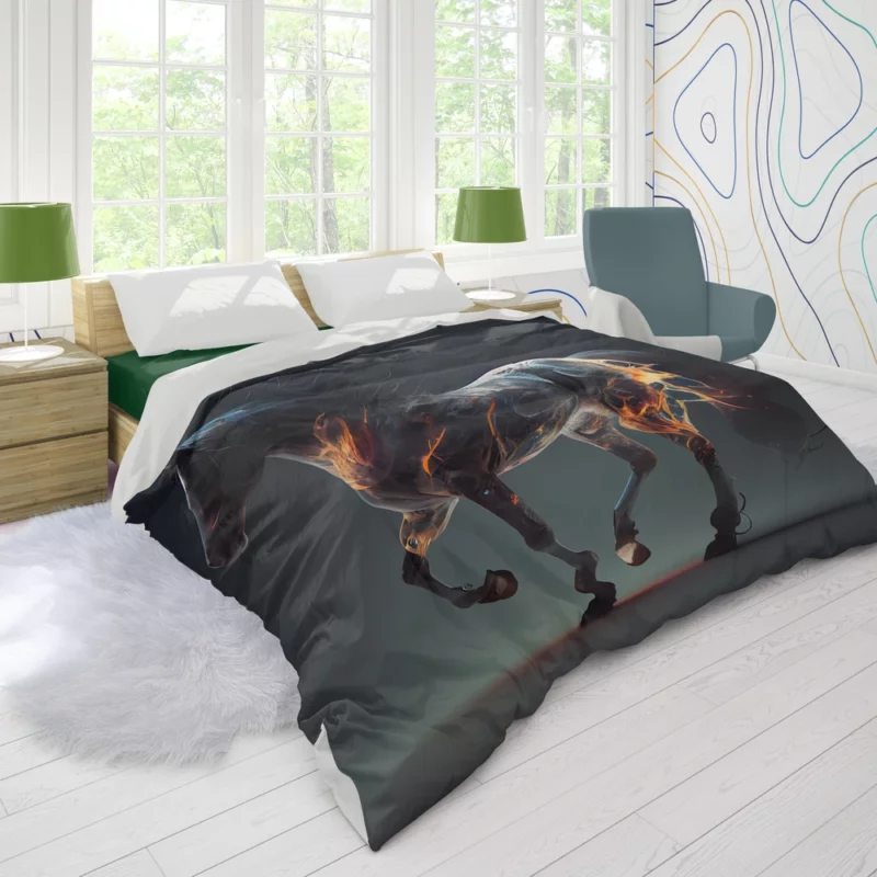 Horse Running With Fire Duvet Cover