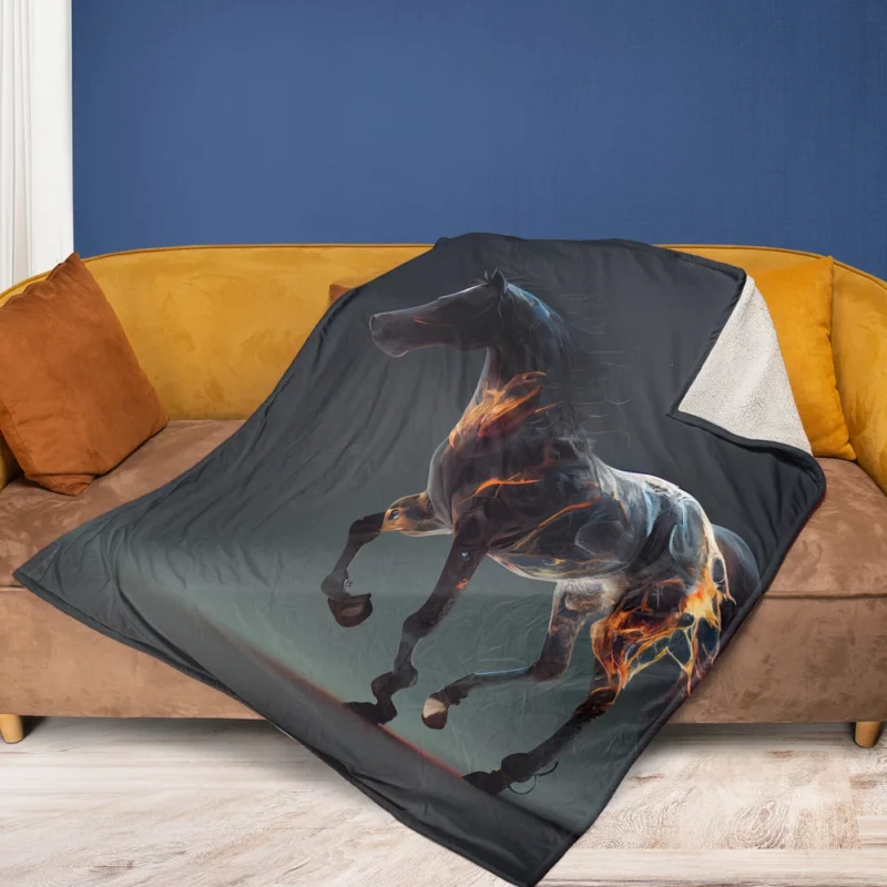 Horse Running With Fire Fleece Blanket 1