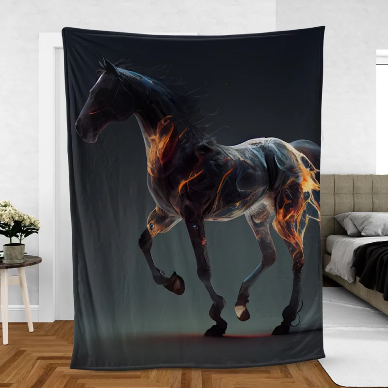 Horse Running With Fire Fleece Blanket