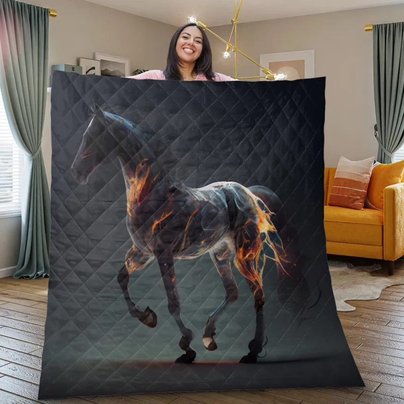 Horse Running With Fire Quilt Blanket