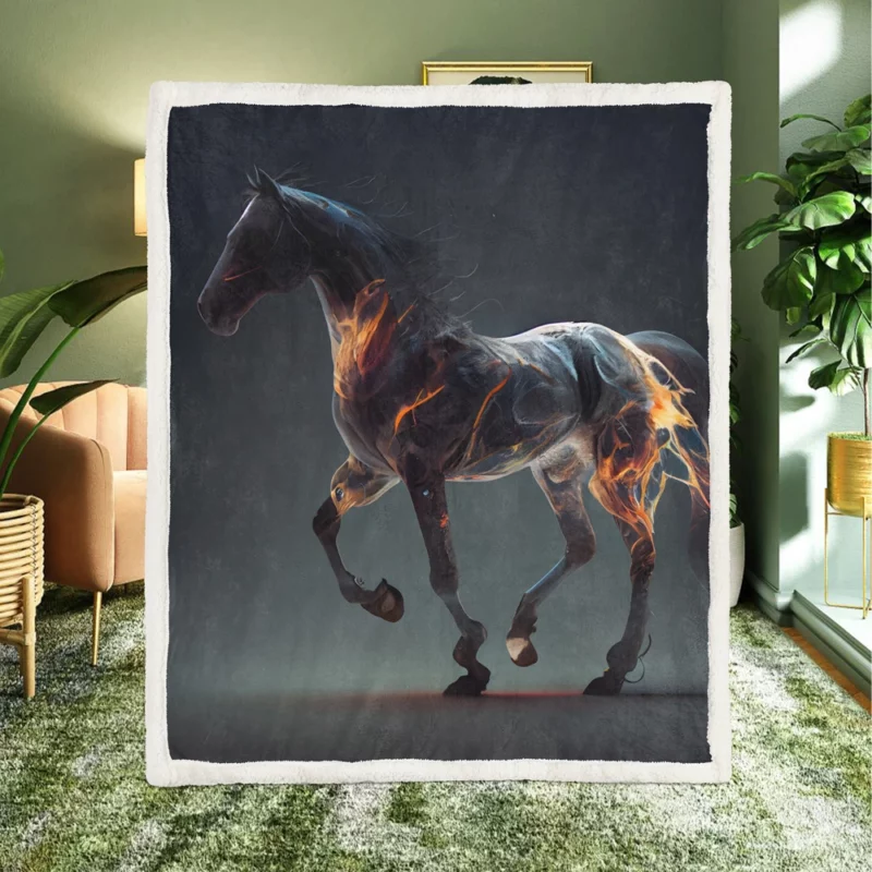 Horse Running With Fire Sherpa Fleece Blanket