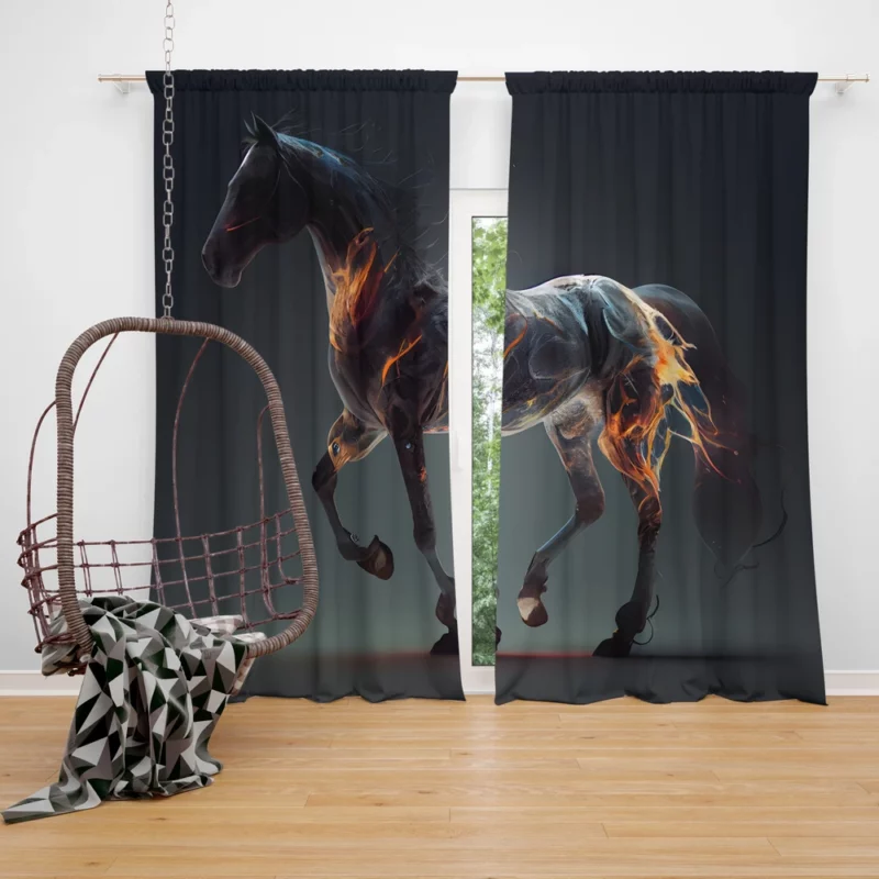 Horse Running With Fire Window Curtain