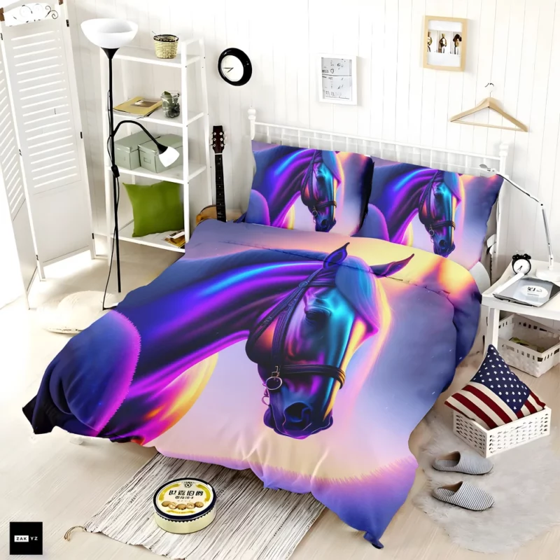 Horse With Blue Artwork Bedding Set