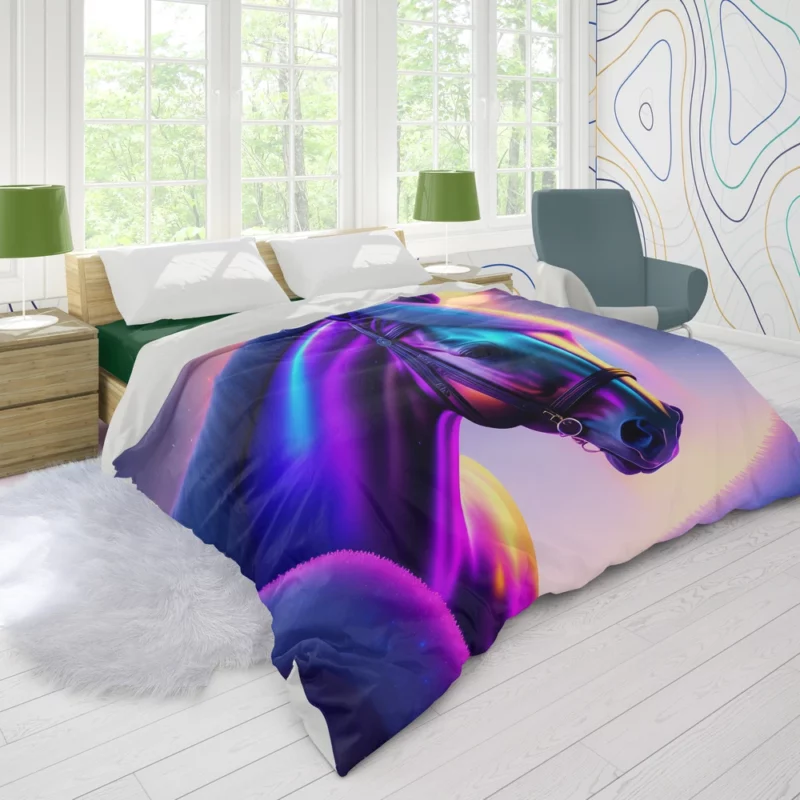 Horse With Blue Artwork Duvet Cover