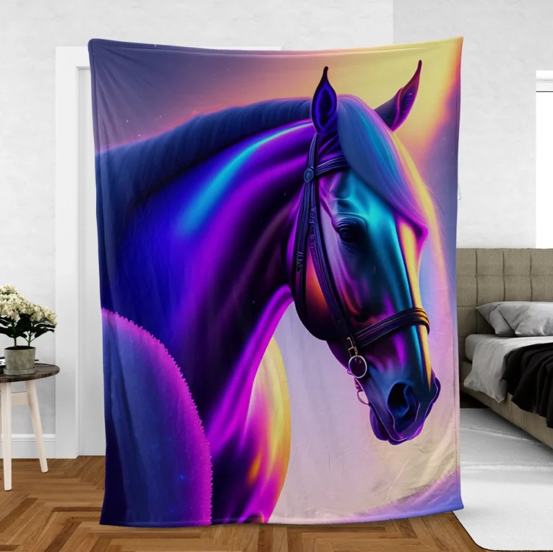 Horse With Blue Artwork Fleece Blanket