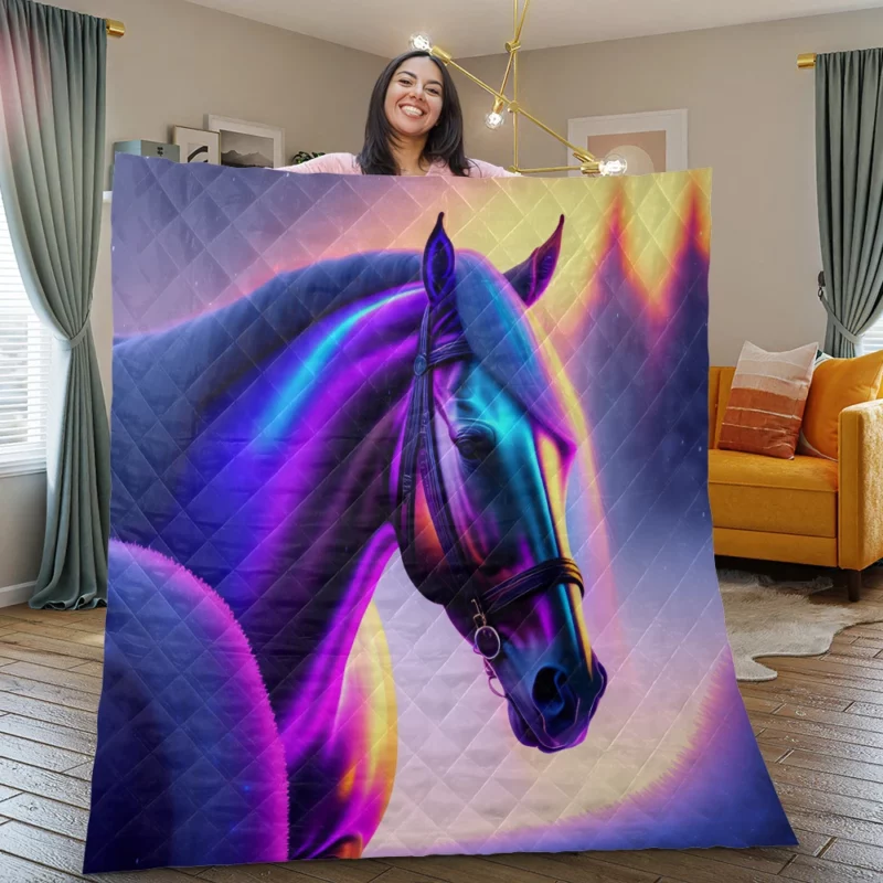 Horse With Blue Artwork Quilt Blanket