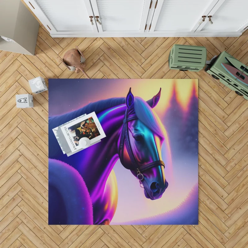 Horse With Blue Artwork Rug