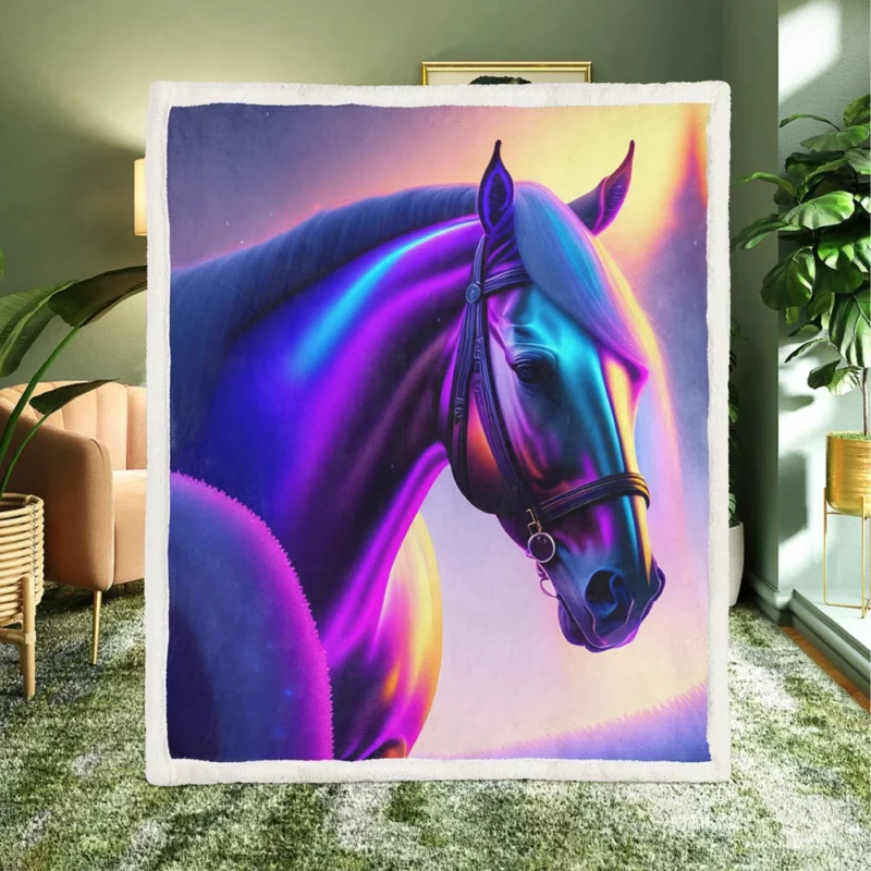 Horse With Blue Artwork Sherpa Fleece Blanket