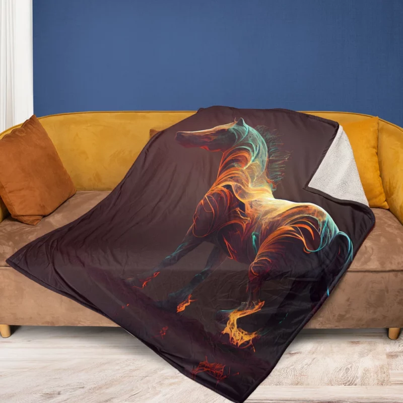 Horse With Fire Effect Fleece Blanket 1