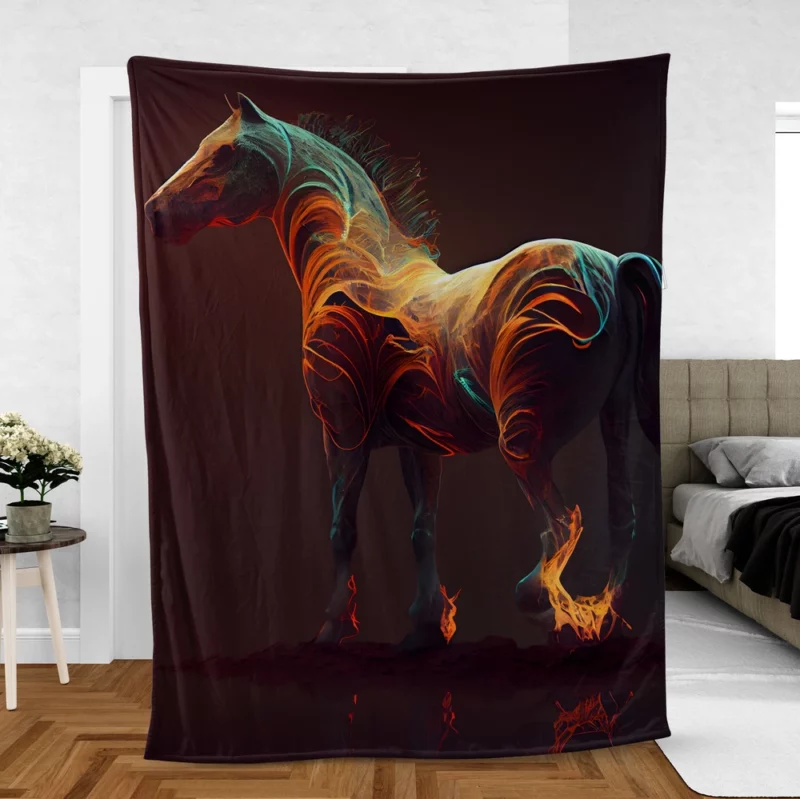 Horse With Fire Effect Fleece Blanket