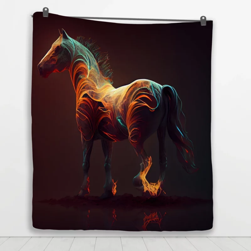 Horse With Fire Effect Quilt Blanket 1