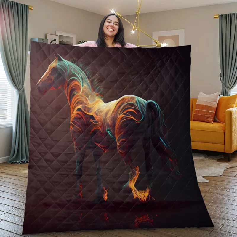 Horse With Fire Effect Quilt Blanket