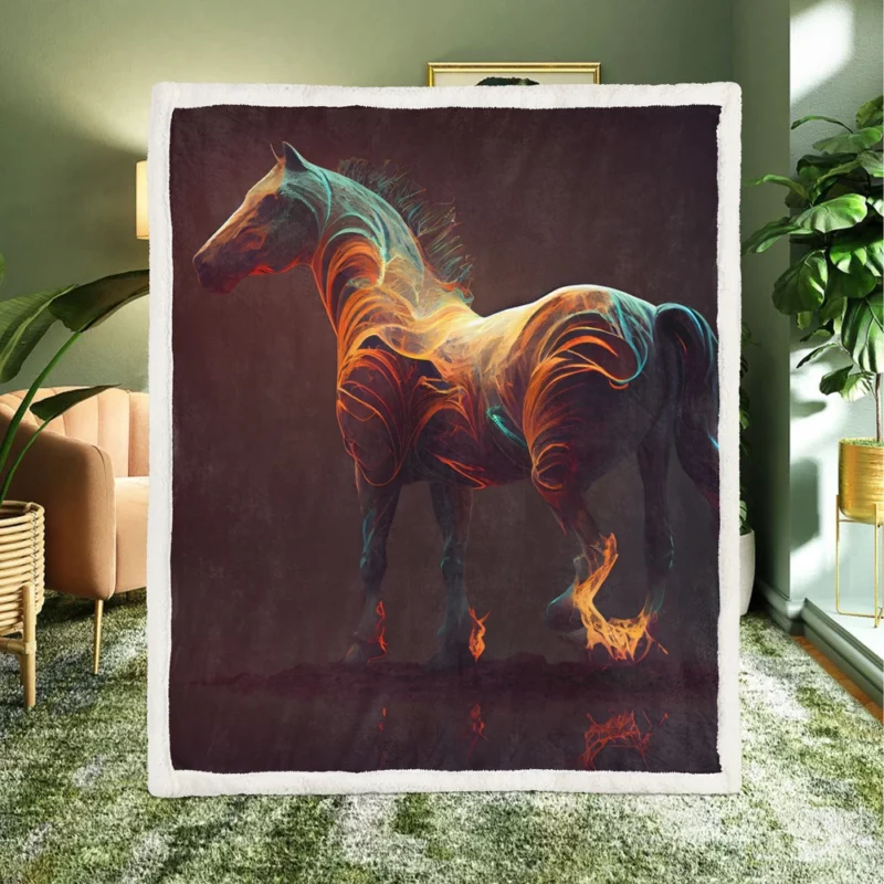 Horse With Fire Effect Sherpa Fleece Blanket