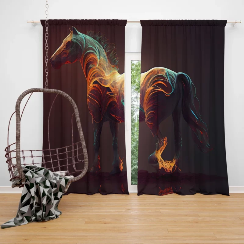 Horse With Fire Effect Window Curtain