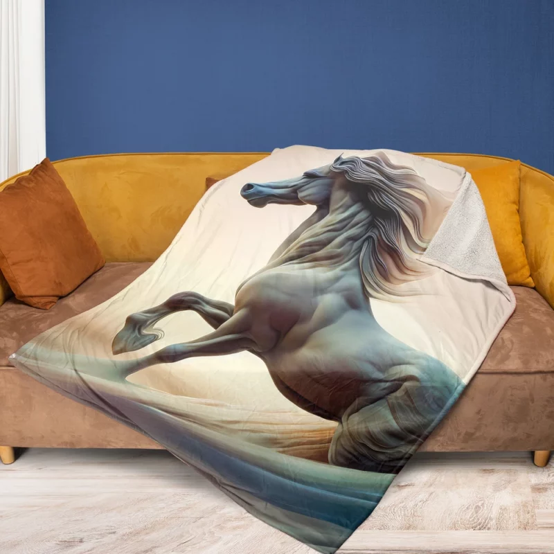 Horse With Long Mane Painting Fleece Blanket 1
