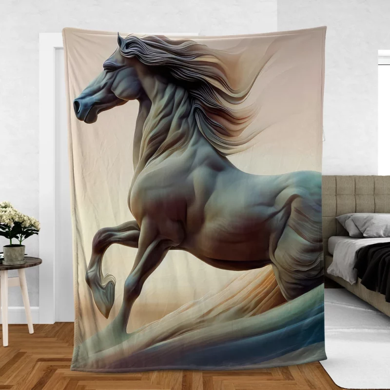 Horse With Long Mane Painting Fleece Blanket