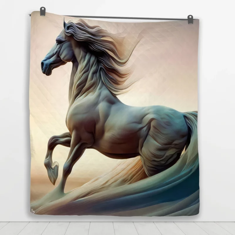 Horse With Long Mane Painting Quilt Blanket 1