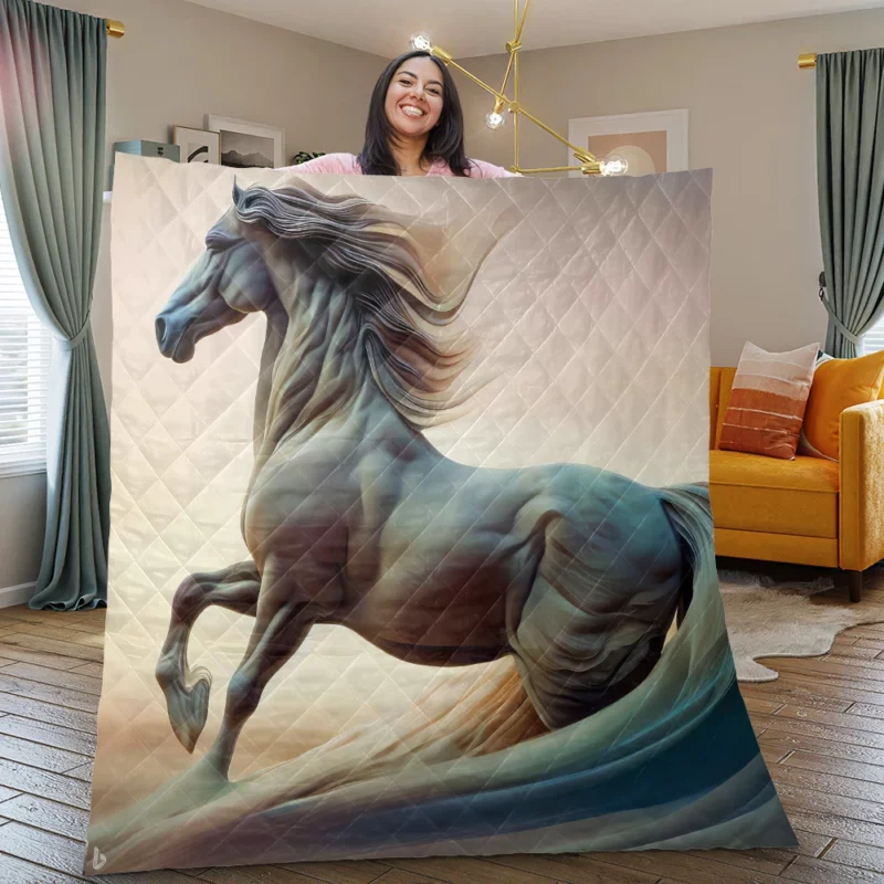 Horse With Long Mane Painting Quilt Blanket