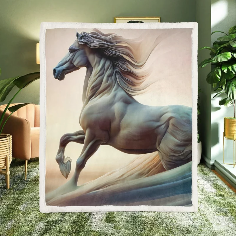 Horse With Long Mane Painting Sherpa Fleece Blanket