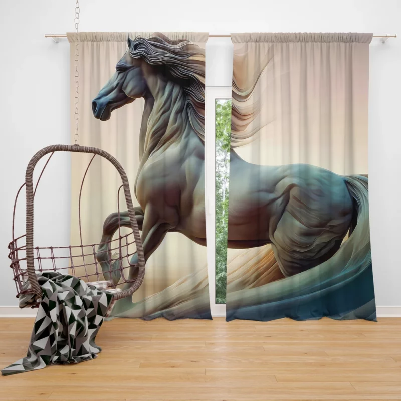 Horse With Long Mane Painting Window Curtain