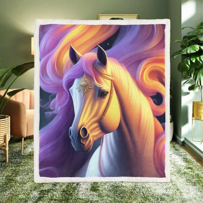 Horse With Stars Painting Sherpa Fleece Blanket