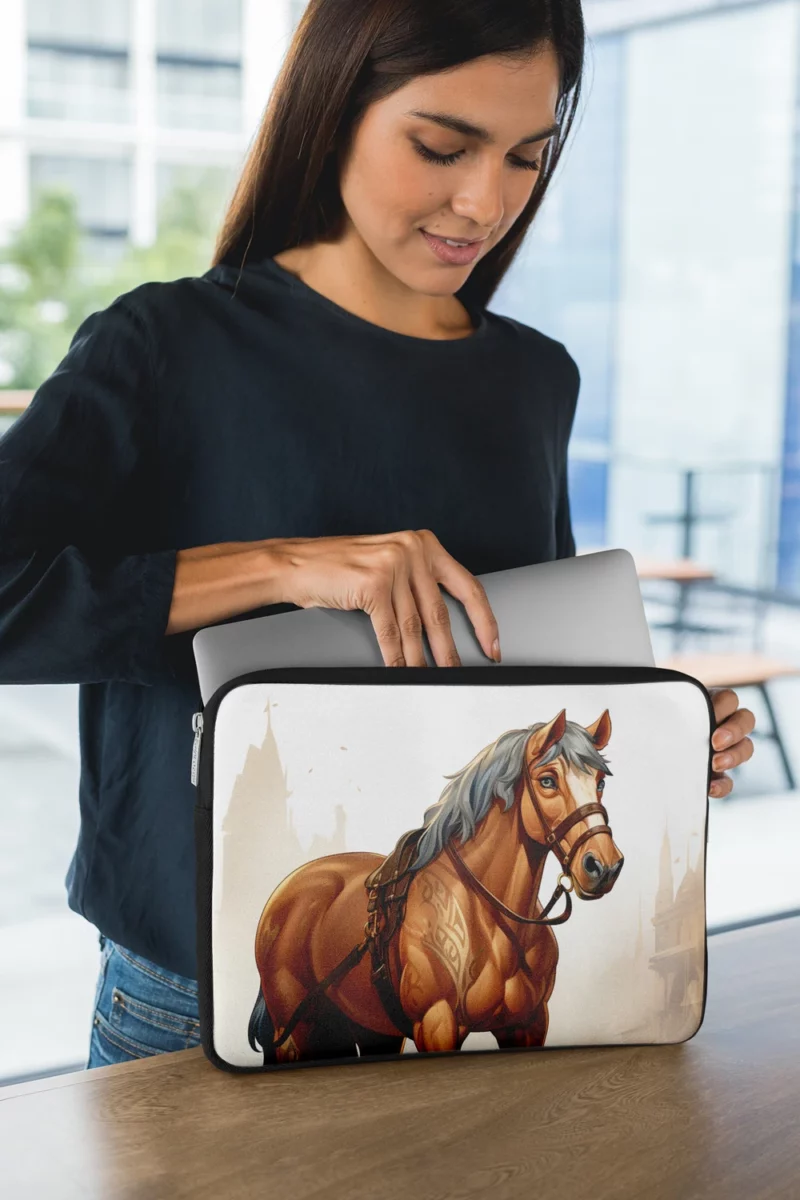 Horse in Front of Building Laptop Sleeve 1