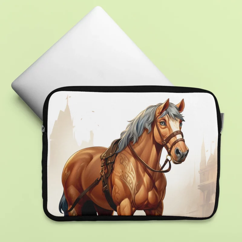 Horse in Front of Building Laptop Sleeve