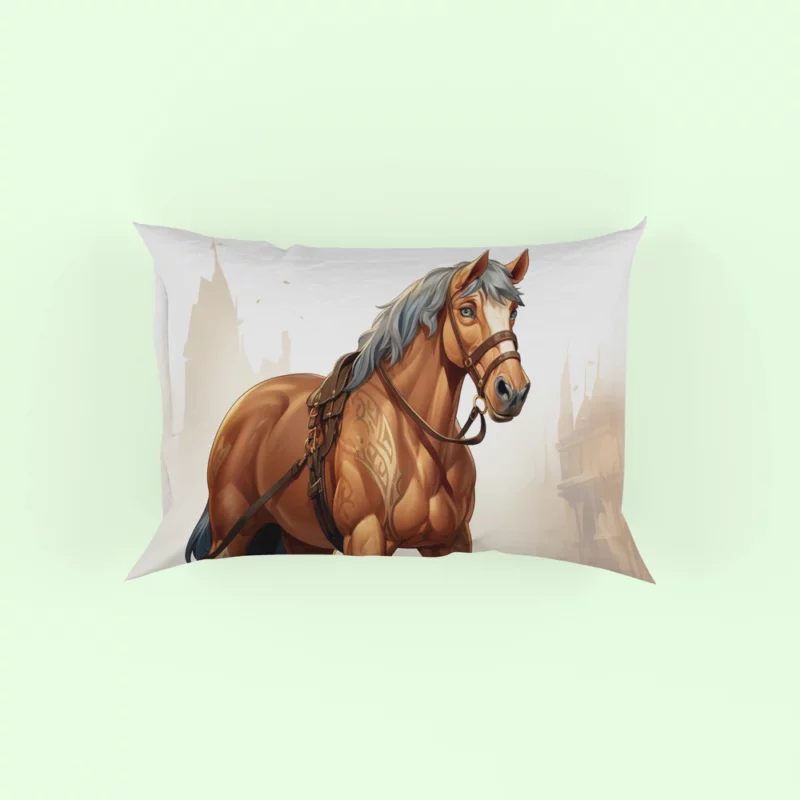 Horse in Front of Building Pillow Case