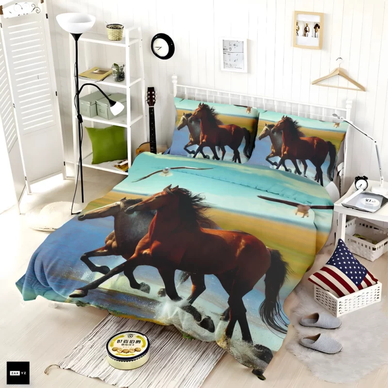 Horses Running by Lakes Bedding Set