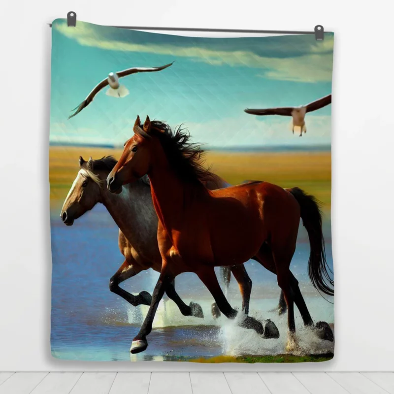 Horses Running by Lakes Quilt Blanket 1