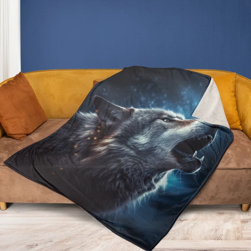 Howling Wolf Dark Fleece Blanket 1