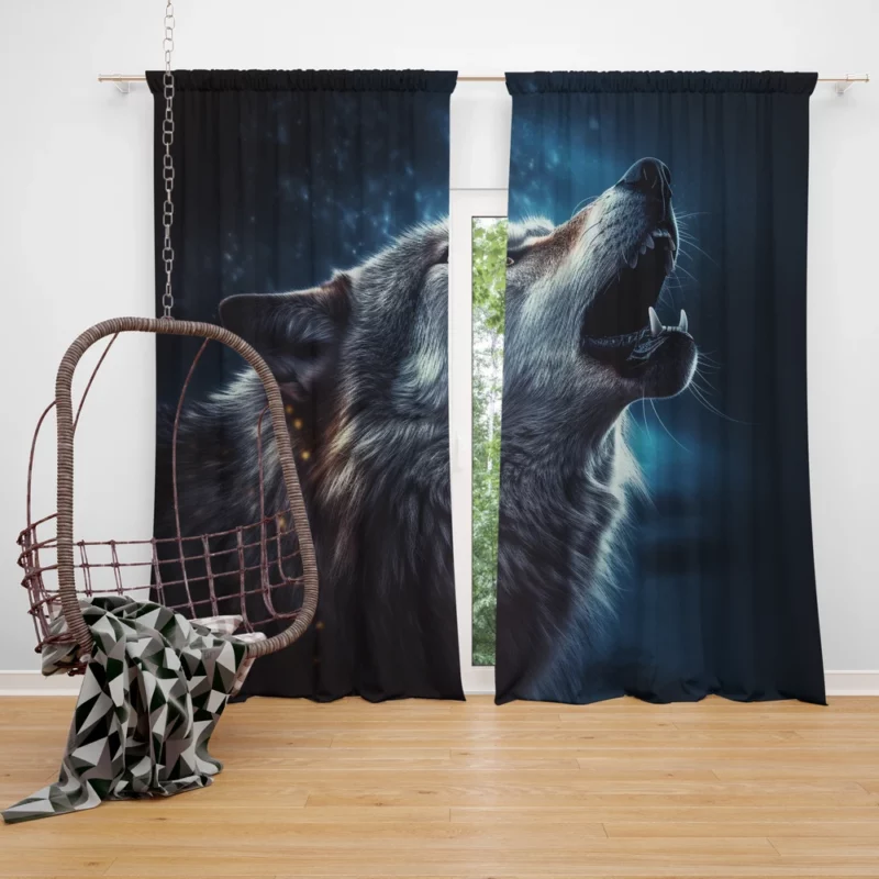 Howling Wolf Dark Window Curtain