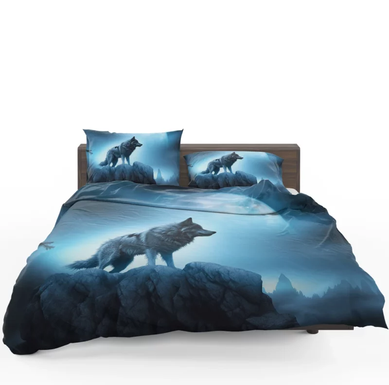 Howling Wolf in Moonlit Mountain Night Bedding Set 1