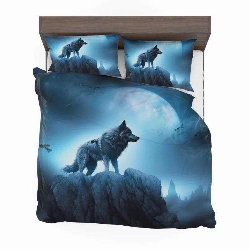 Howling Wolf in Moonlit Mountain Night Bedding Set 2