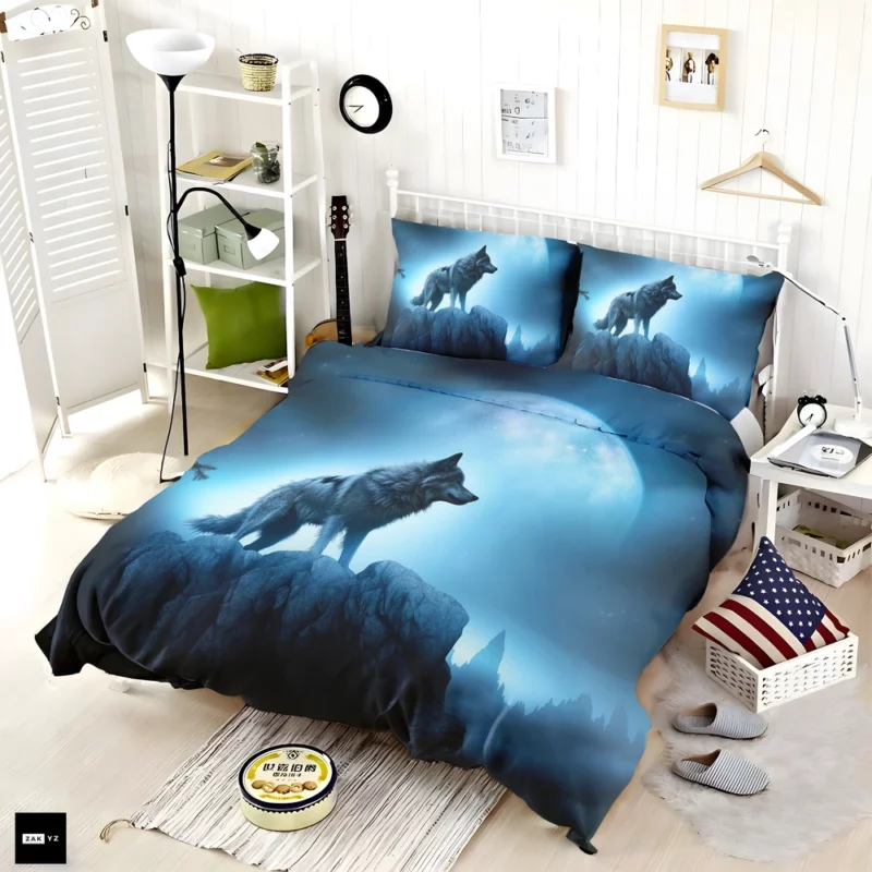 Howling Wolf in Moonlit Mountain Night Bedding Set