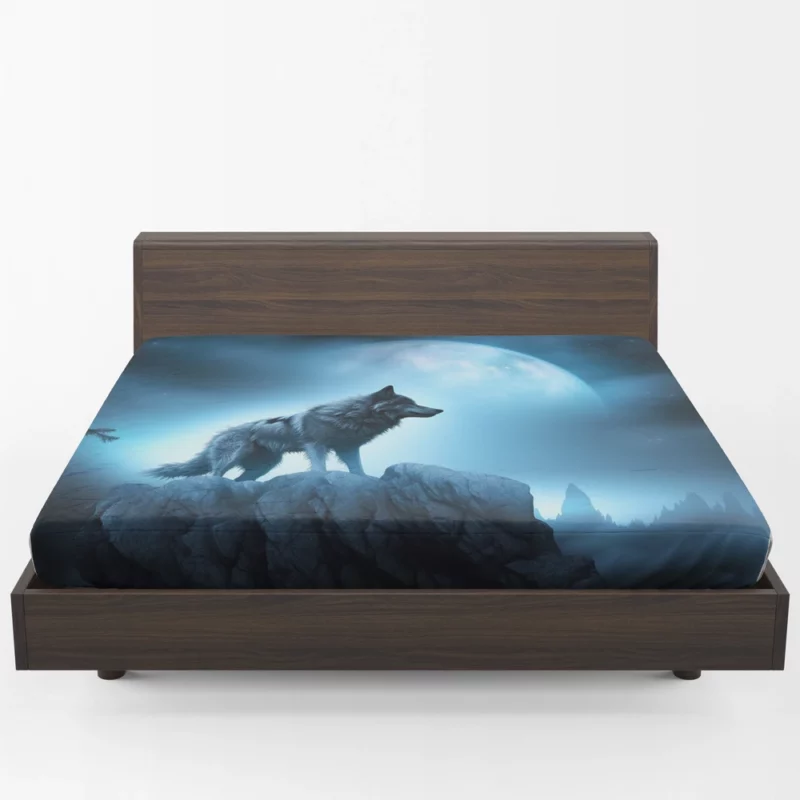 Howling Wolf in Moonlit Mountain Night Fitted Sheet 1