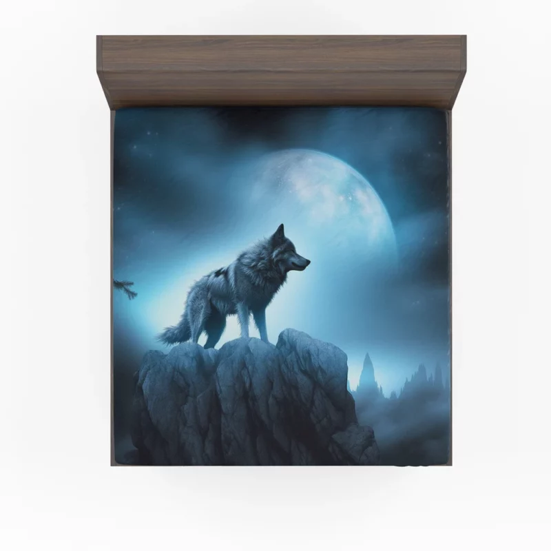 Howling Wolf in Moonlit Mountain Night Fitted Sheet