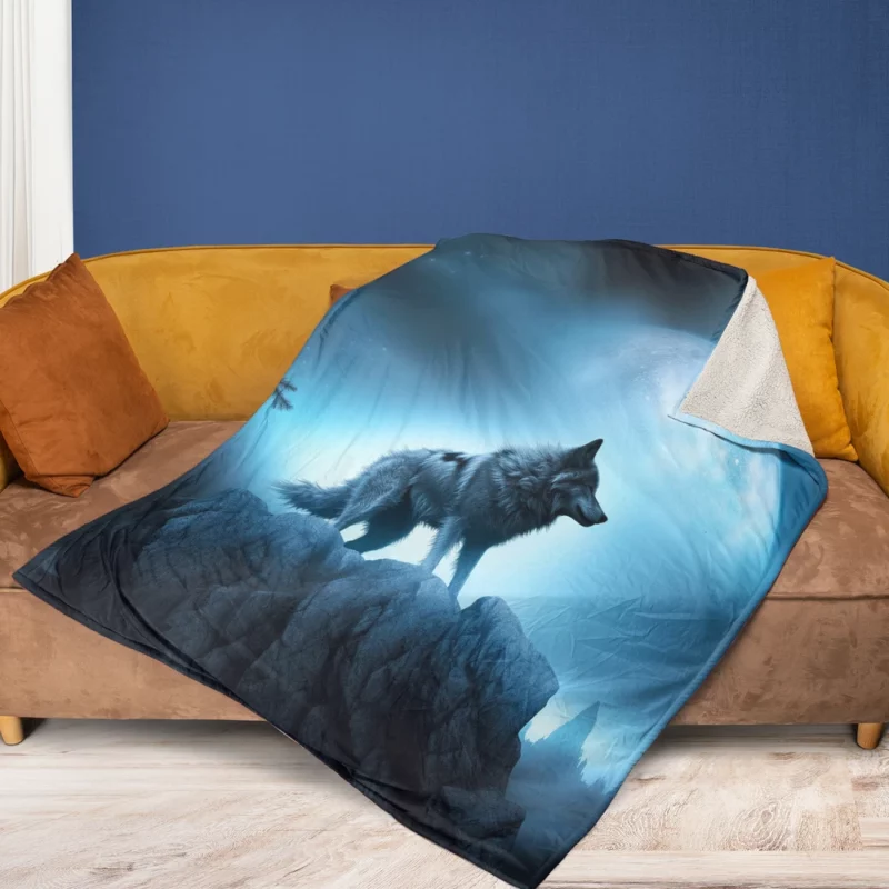 Howling Wolf in Moonlit Mountain Night Fleece Blanket 1