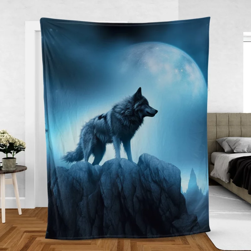 Howling Wolf in Moonlit Mountain Night Fleece Blanket