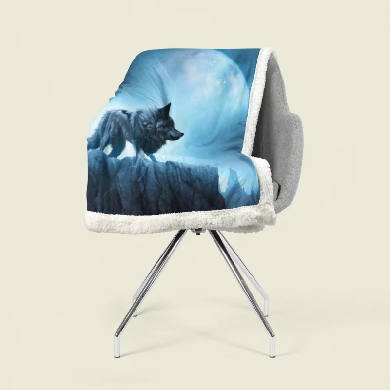 Howling Wolf in Moonlit Mountain Night Sherpa Fleece Blanket 1