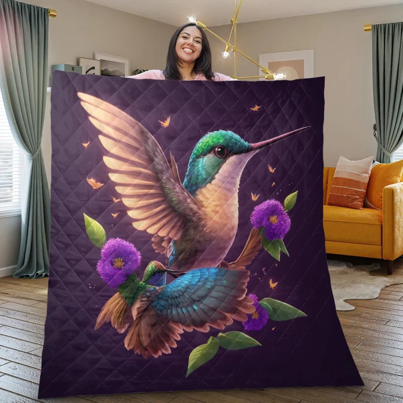 Hummingbird Mascot Illustration Quilt Blanket