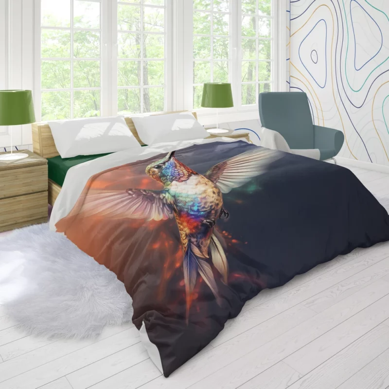 Hummingbird Near Flowers Duvet Cover