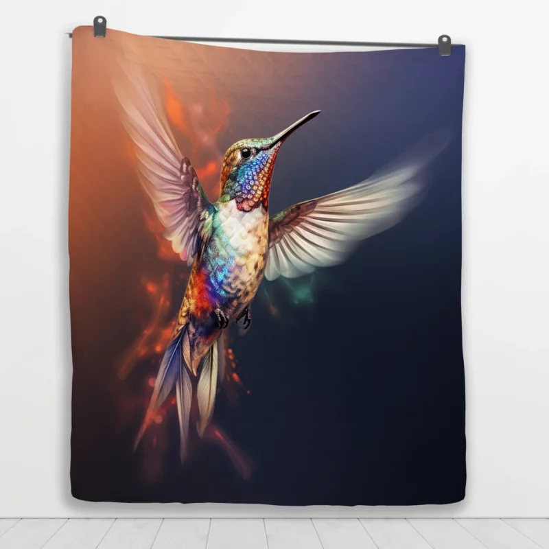 Hummingbird Near Flowers Quilt Blanket 1